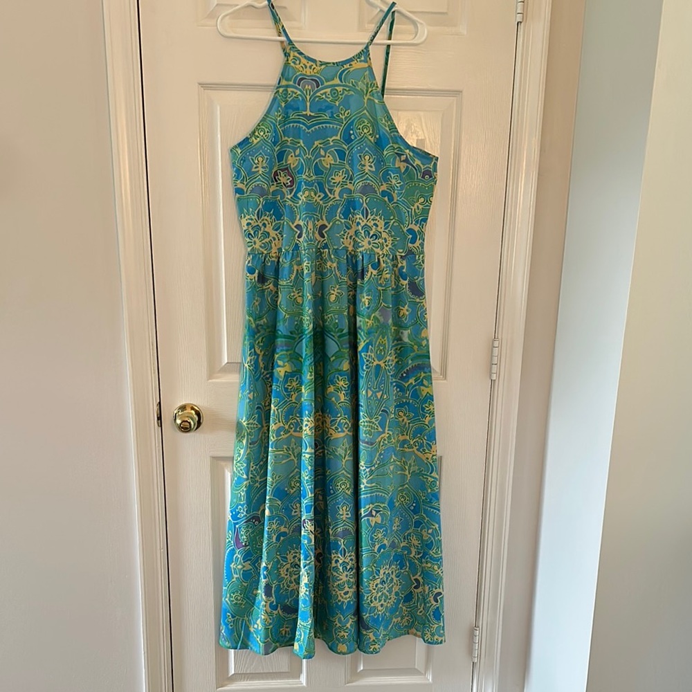 Blue and Gold Patterned Dress